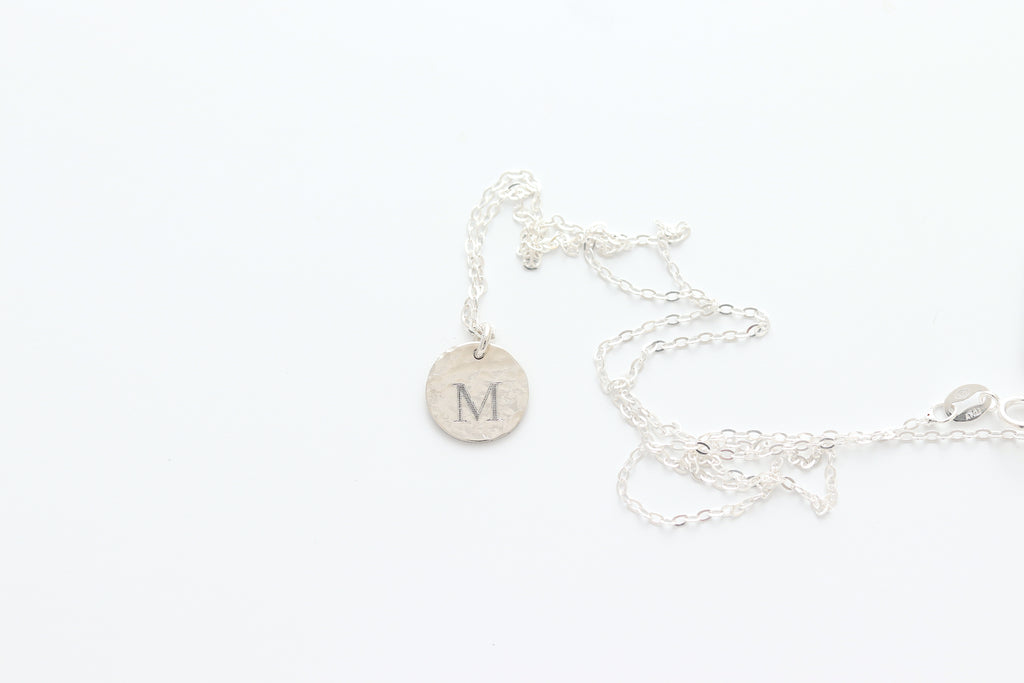 Hammered Initial Charm Disc Necklace