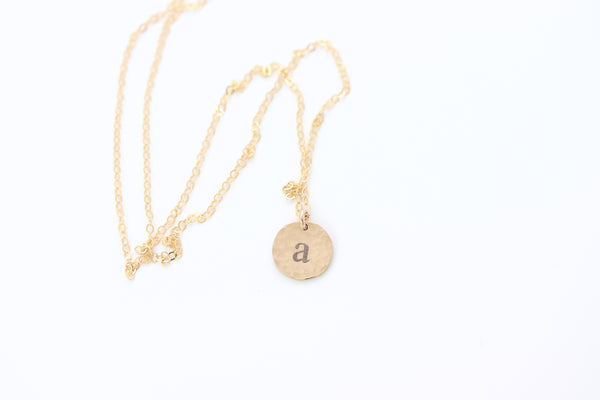 Hammered Initial Charm Disc Necklace