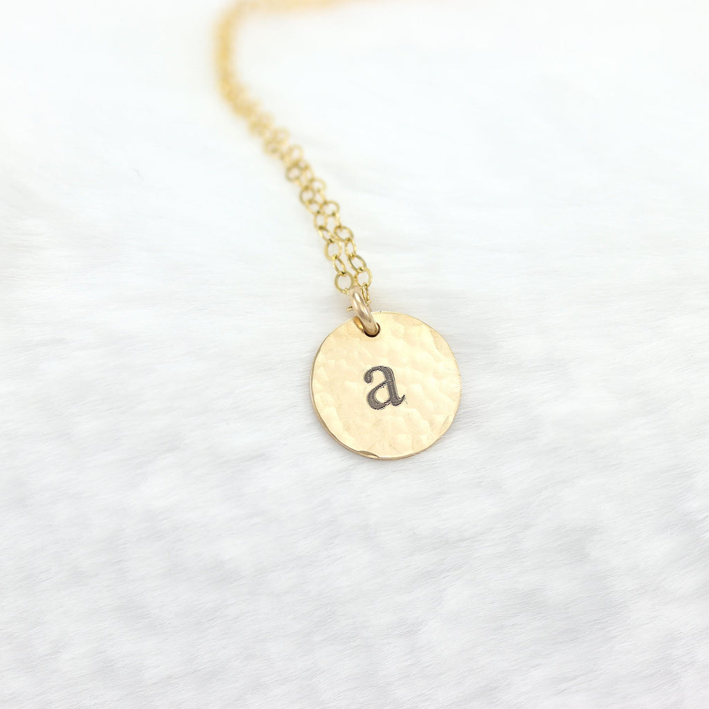Hammered Initial Charm Disc Necklace