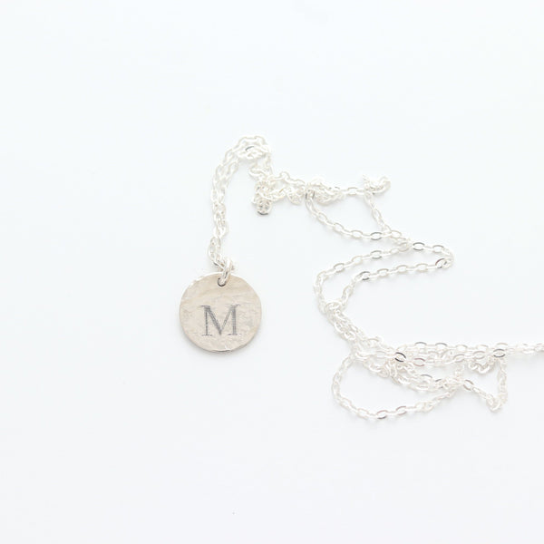 Hammered Initial Charm Disc Necklace